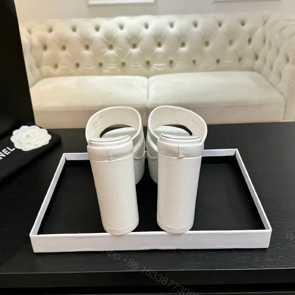 View 2 of White Patent Platform Mules, Chunky Heel, Triple-Strap Style