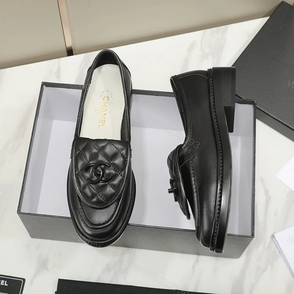 View 4 of Chanel CC Nib Turnlock Moccasins Flat Loafers Black