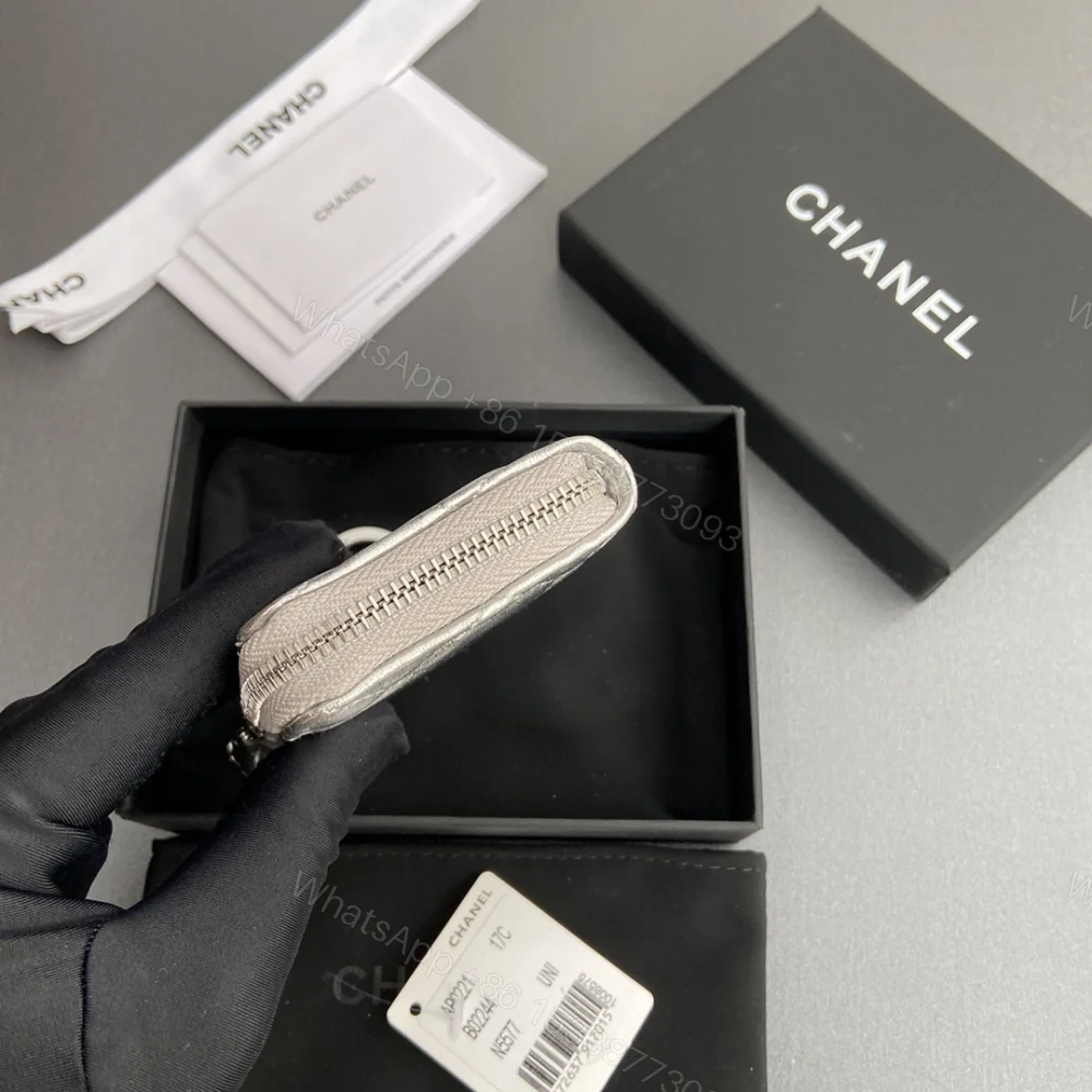 View 7 of 高仿Chanel*AP0224零錢包銀色小羊皮銀扣免檢版