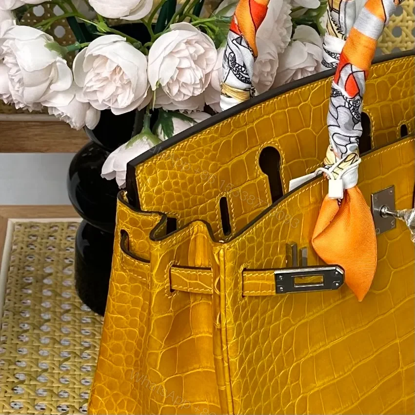 View 6 of Hermes Birkin 25cm Amber Yellow Crocodile Leather Silver Hardware