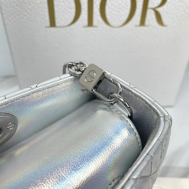 View 7 of Iridescent Quilted Dior-Inspired Bag: Silver Shine Luxury Tote