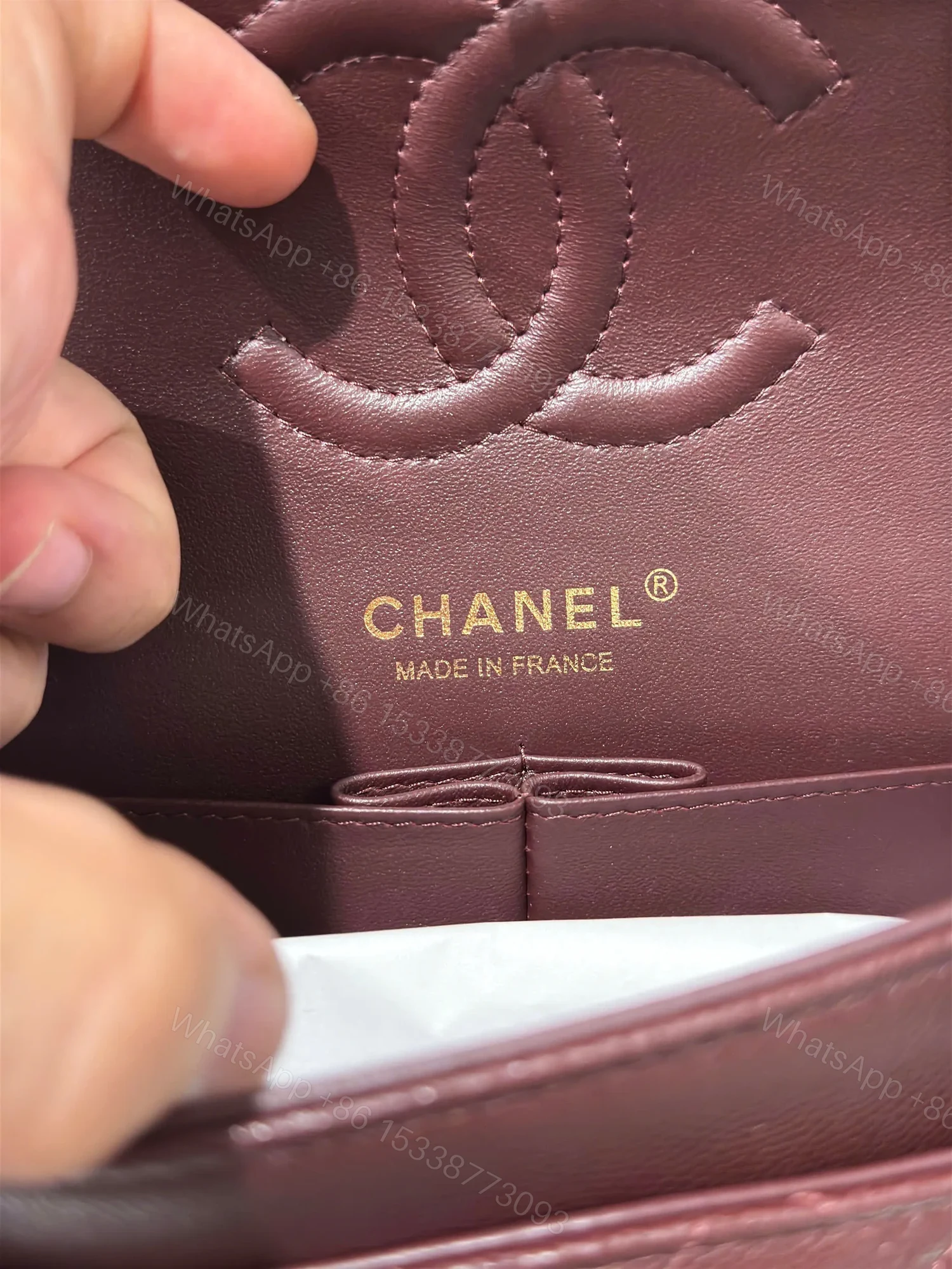 View 2 of Chanel Classic Plum Red Color Like Auth Handbags With Lock Gold 25cm