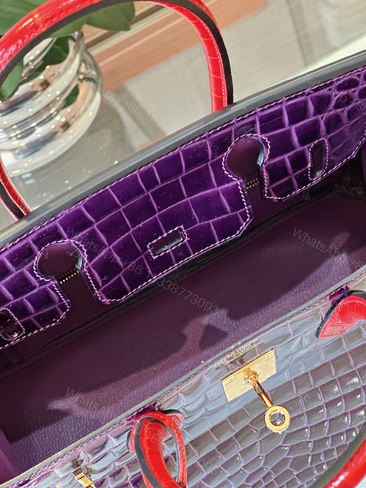 View 7 of Hermes Birkin 30 Purple/Red Genuine Crocodile Leather Gold Hardware