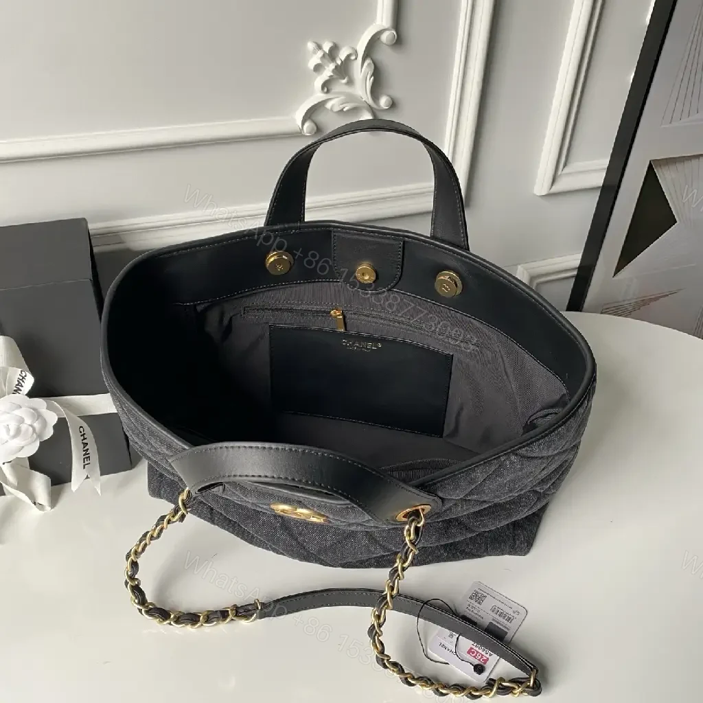 View 3 of Charcoal Quilted Tote: Gold Hardware, Versatile Chic