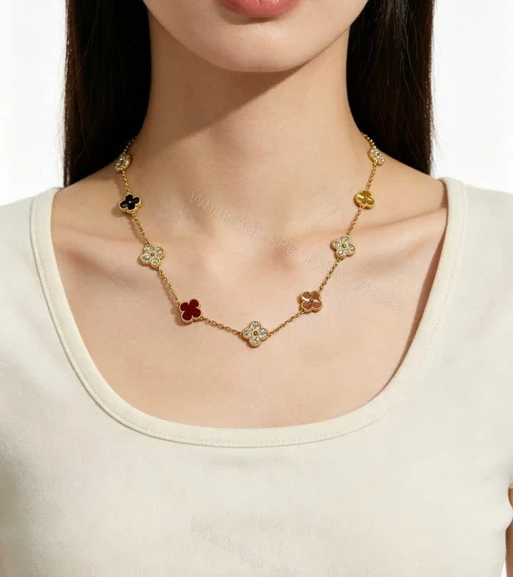 View 8 of Van Cleef Arpels Alhambra Dupe Multicolor 10-Motif Clover Necklace