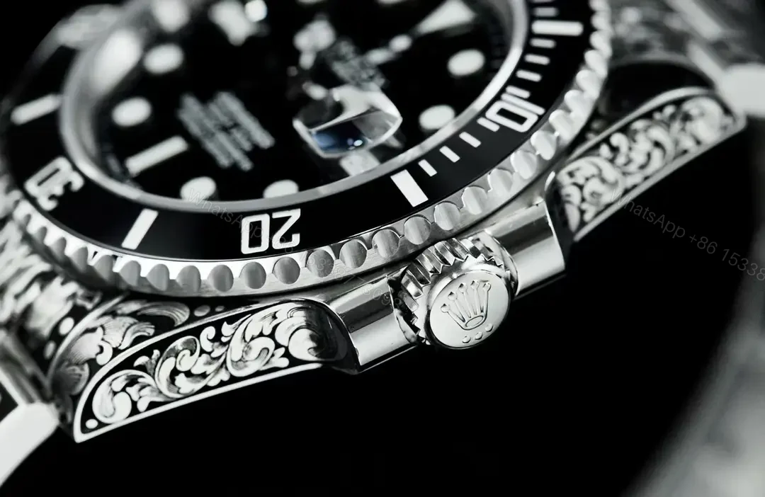 View 4 of Best Rolex Submariner Hand-Carved Black replica 40MM Engraved Steel Bracelet Edition RG-SUB-HANDCARVED-BLACK-BRACELET-40