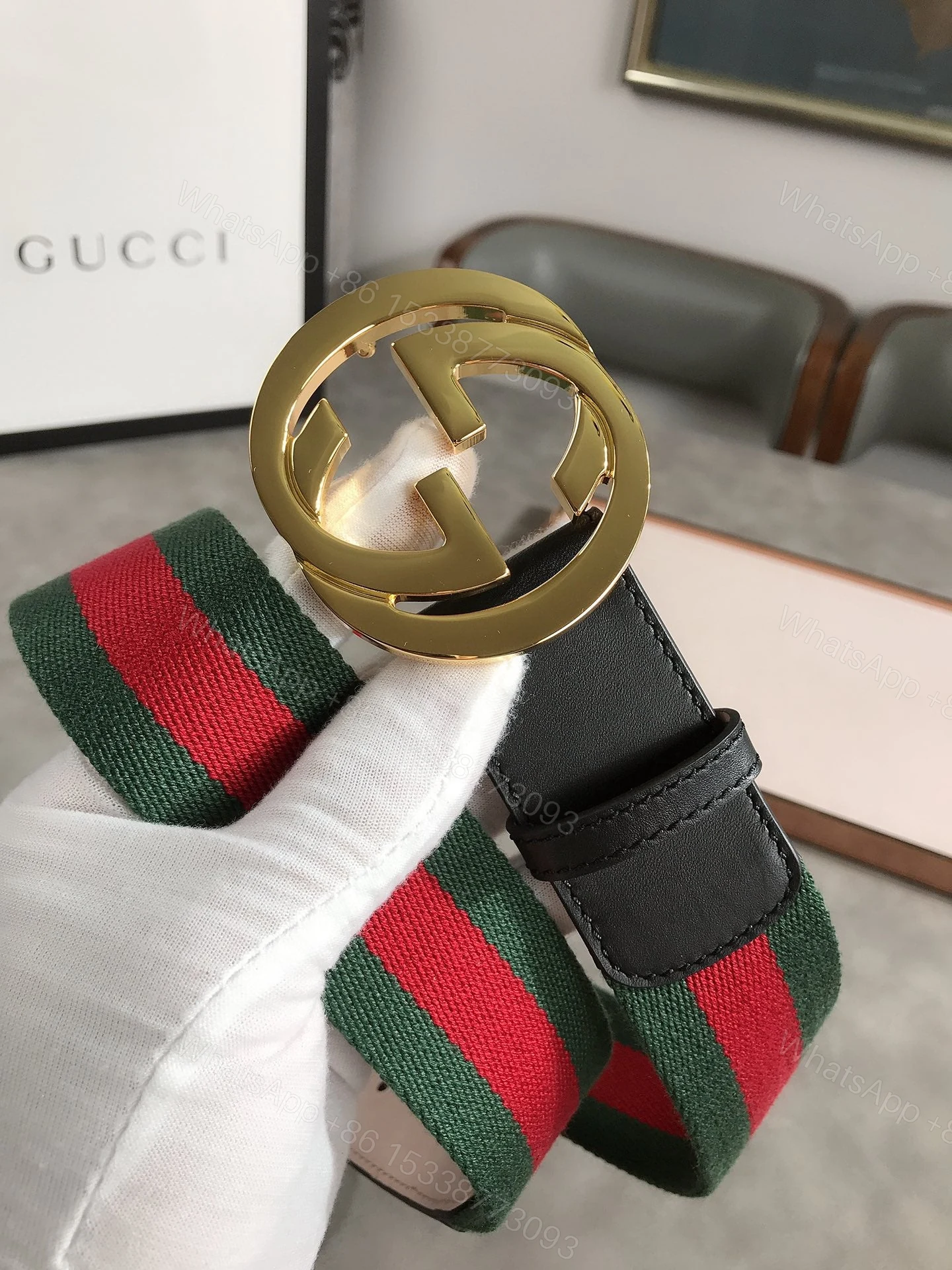 View 2 of GUCCI’S WEB BELT WITH G BUCKLE GREEN 4CM