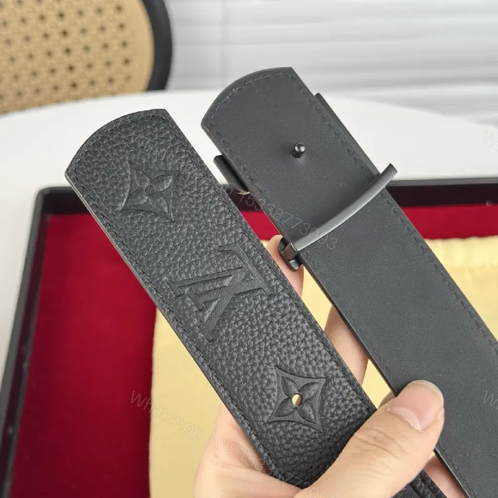 View 4 of Black Leather Belt | Full-Grain | Minimalist Luxury | LV Monogram Accent | Belt