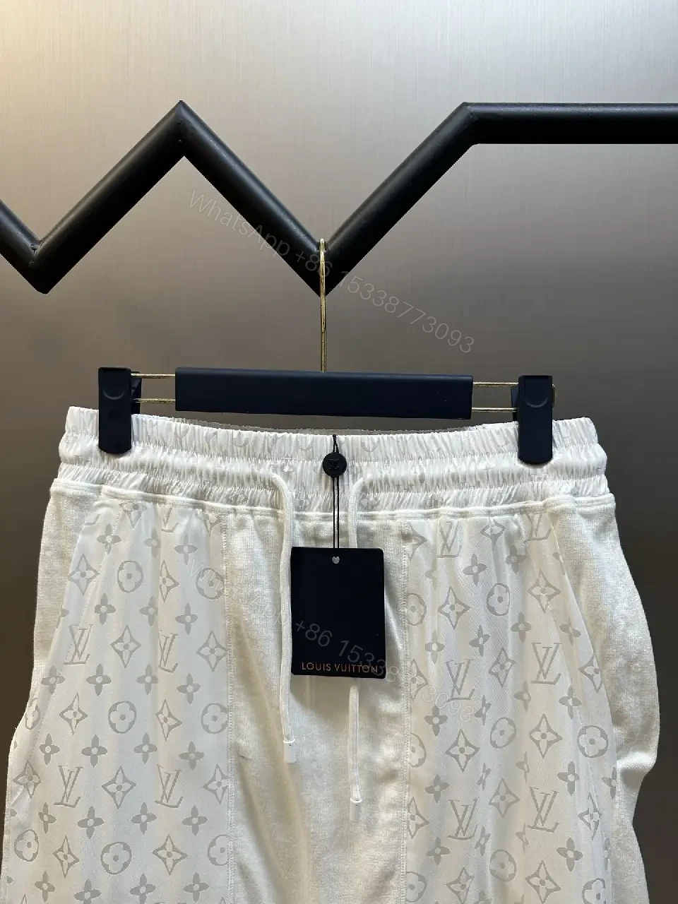 View 4 of White Knit Monogram-Pattern Shorts with Drawstring Comfort