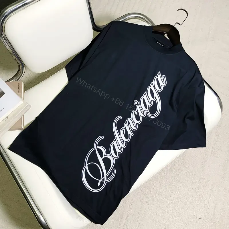 Black Cotton Script Balenciaga Tee — view 1