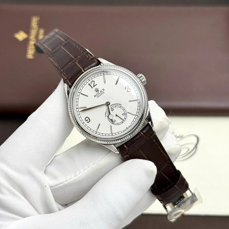 Rolex Perpetual 1908 39mm White Dial Leather Strap Super Clone — view 1