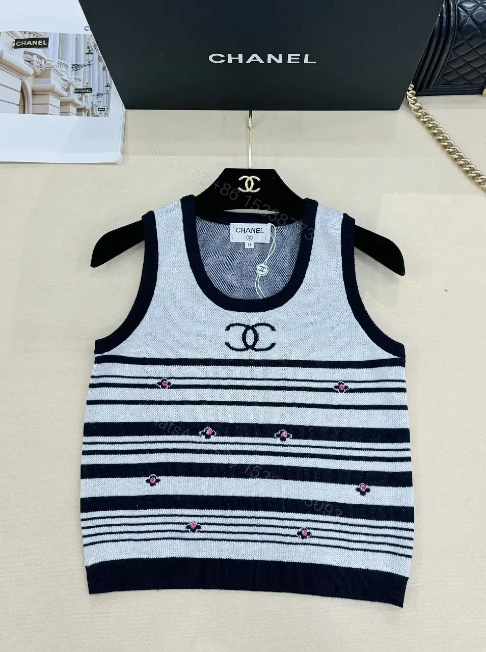 View 7 of Elegant Knit Tank with Navy Stripe - Luxe Texture & Layering