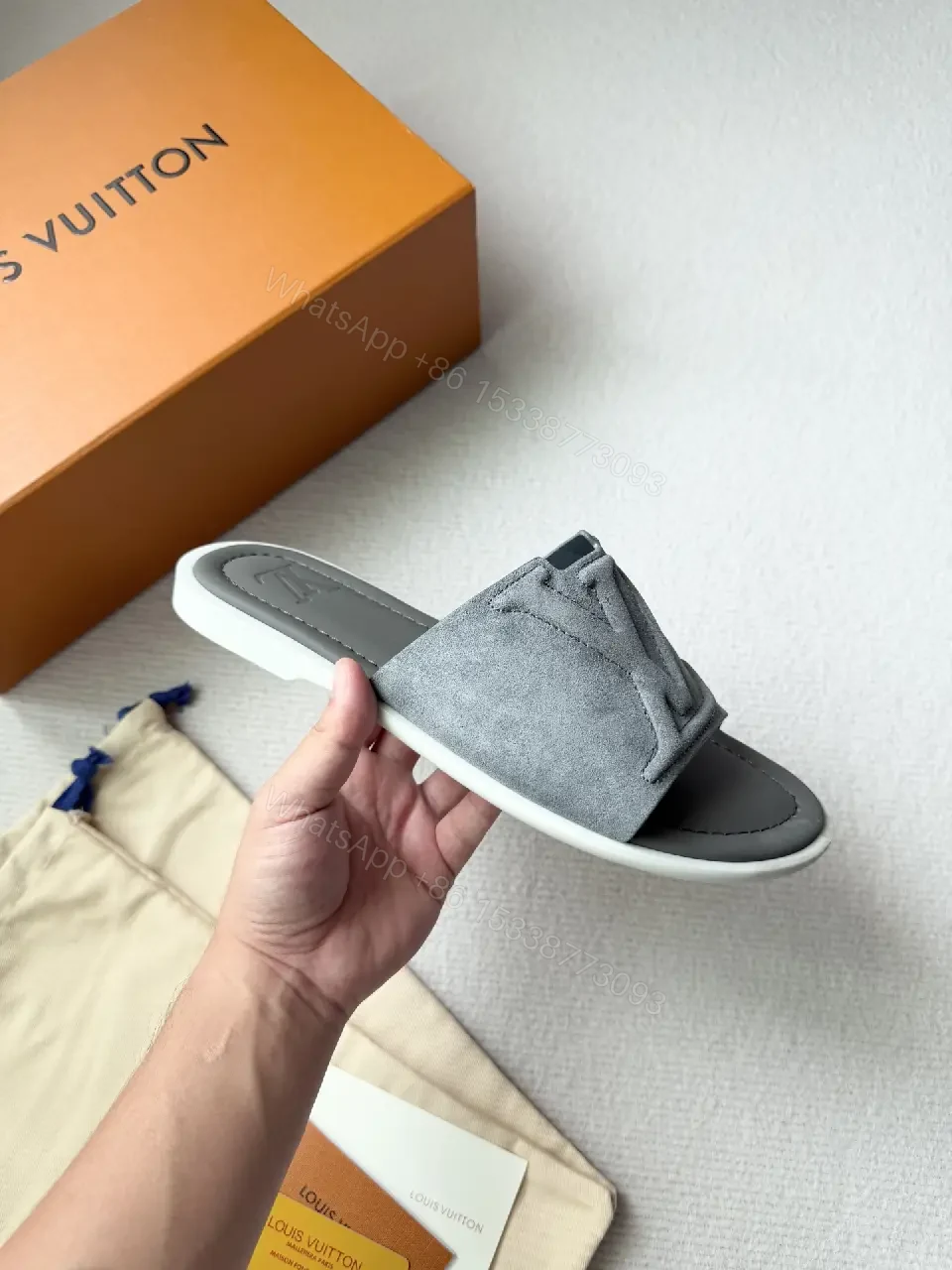 View 6 of Suede Slip-On Sandal with Subtle LV Motif—All-Day Comfort