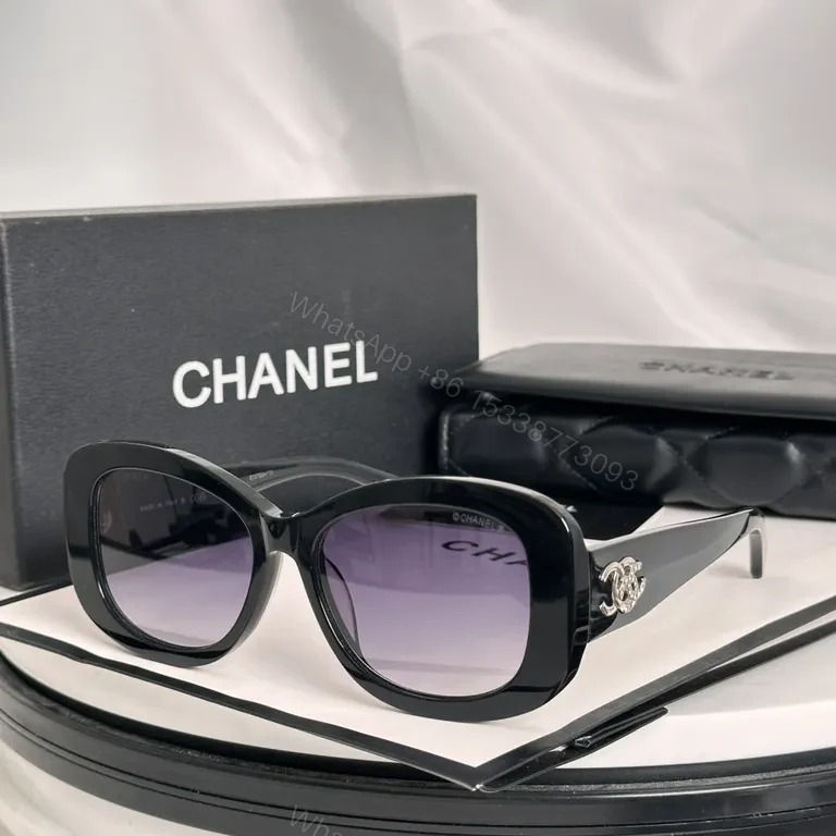 View 2 of Black Acetate Chanel-Style Oversized Sunglasses with Logo Detailing - Luxury Eyewear