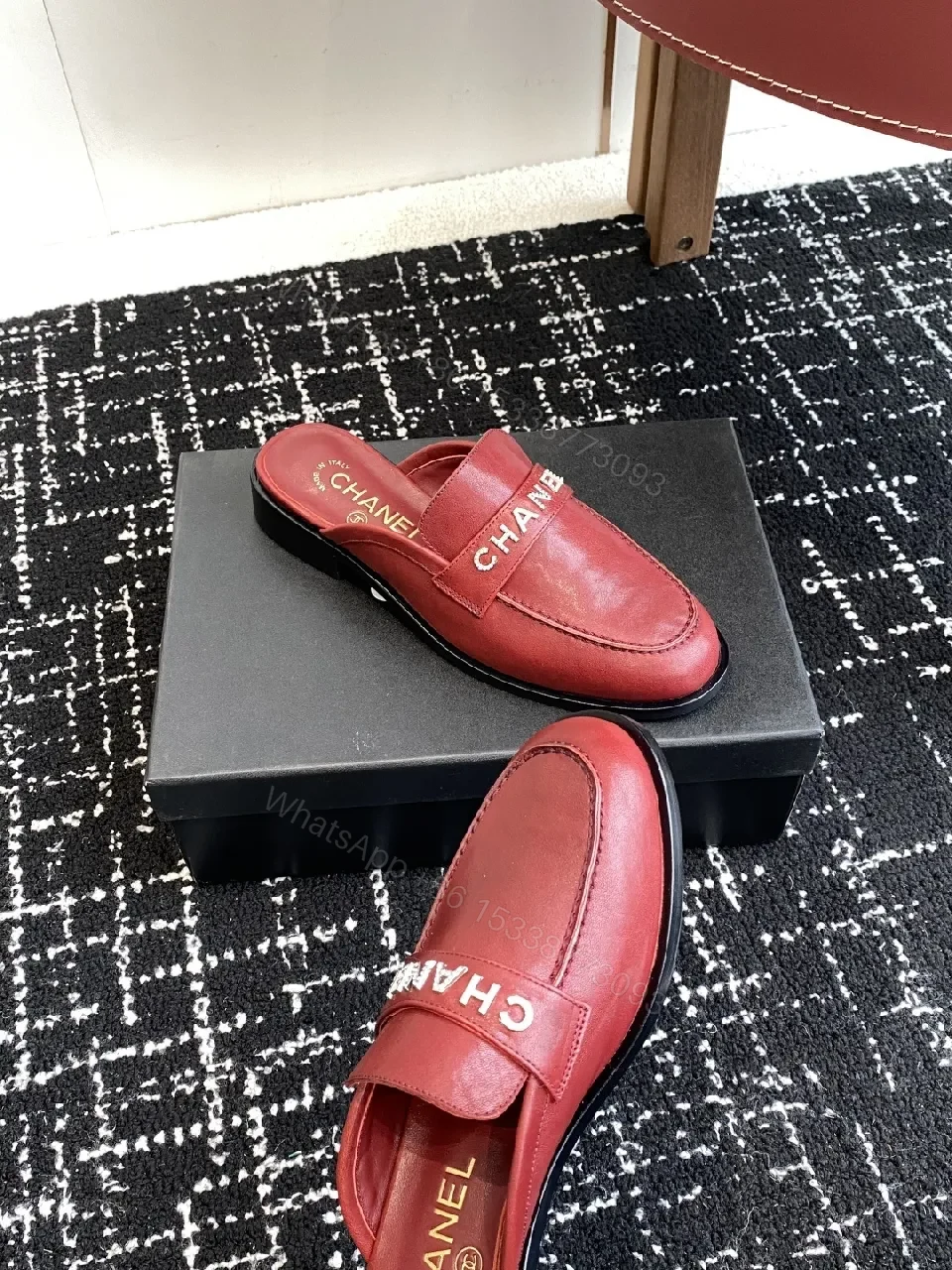 View 3 of Minimalist Red Leather Slide — Signature Branding, All-Day Comfort