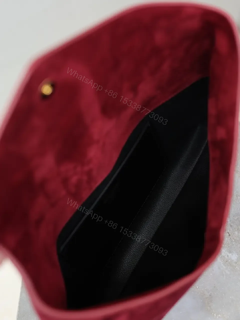 View 7 of Velvet Red Clutch: Gold Hardware Envelope Evening Bag