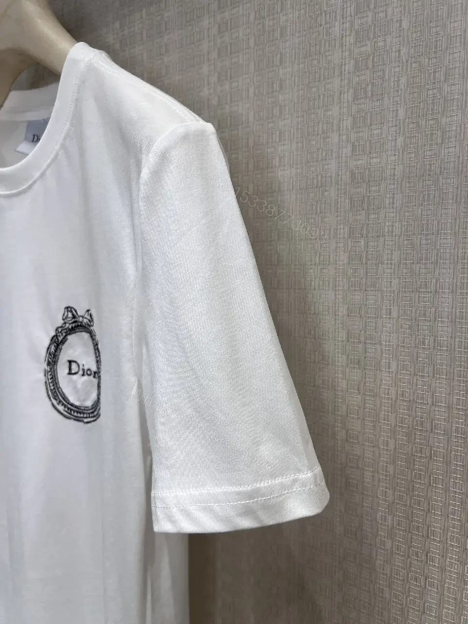 View 6 of White Cotton T-Shirt Dior Circle Logo Design Classic Tee