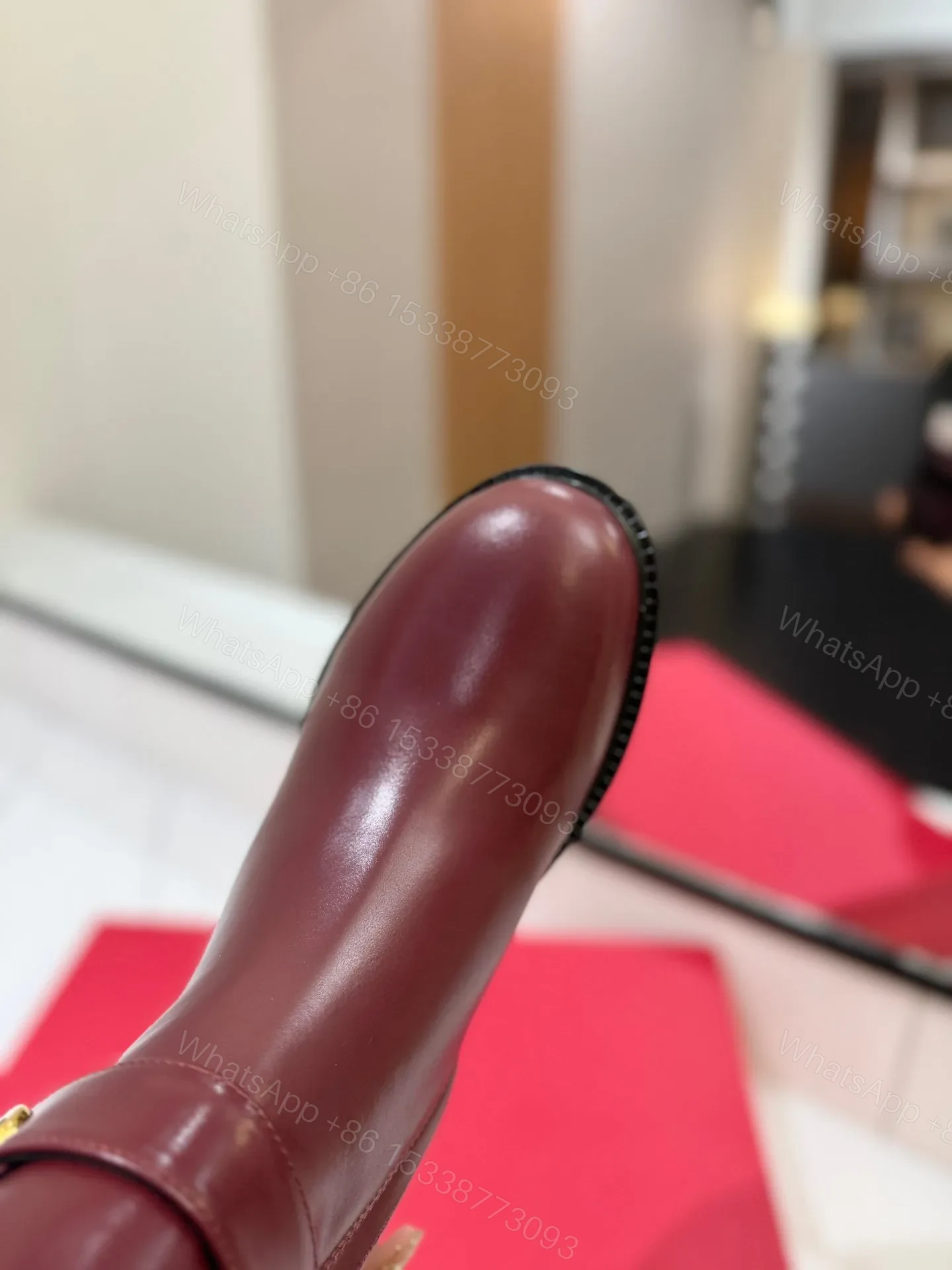 View 2 of Valentino Women Burgundy Leather Knee High Boots