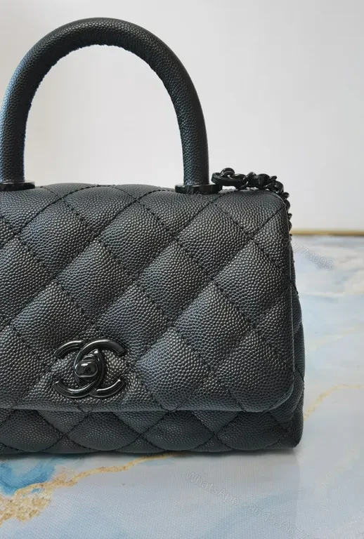 View 2 of Chic Quilted Black Leather Handbag with CC Hardware