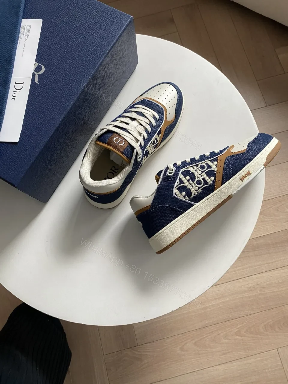 View 4 of Denim-Texture Sneaker with Signature Panel Detailing High-Top Style