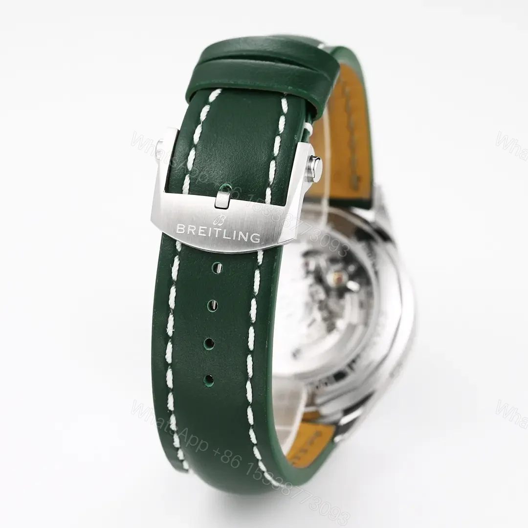 View 8 of JF Factory Breitling Premier B01 Chronograph Watch – Green Dial, 42mm Stainless Steel Case, Leather Strap