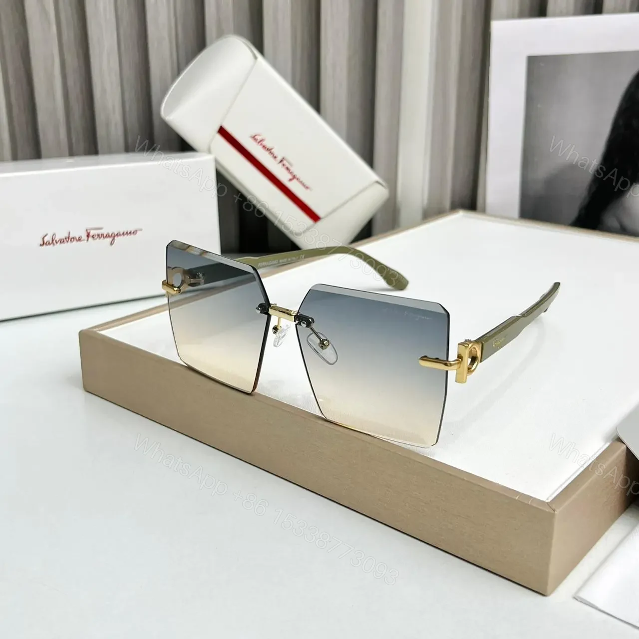 Salvatore Ferragamo Rimless Square Gradient Sunglasses — view 1