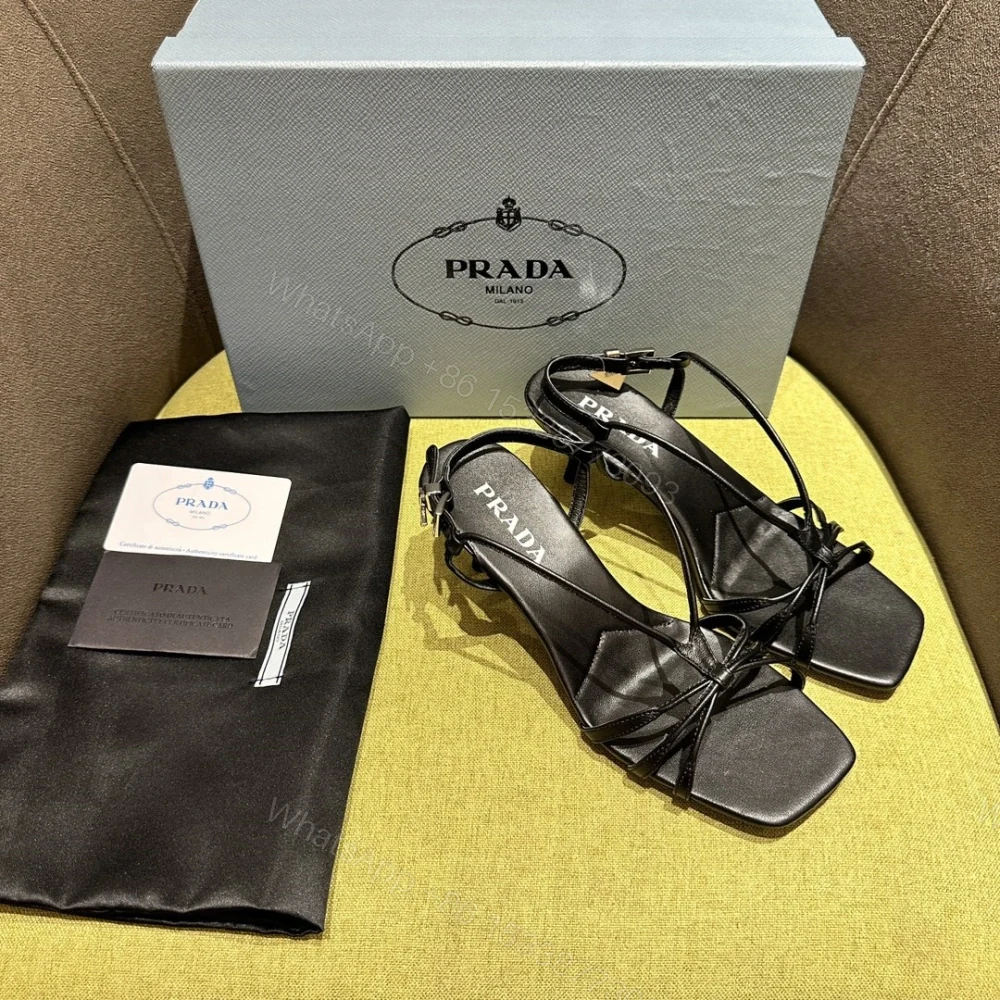 View 5 of 高仿Prada*1X504B方頭一字中踭涼鞋5.5CM黑色免檢版