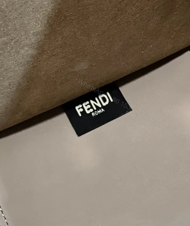 View 9 of Taupe Leather Tote: Fendi ROMA Bold Logo, Structured Style