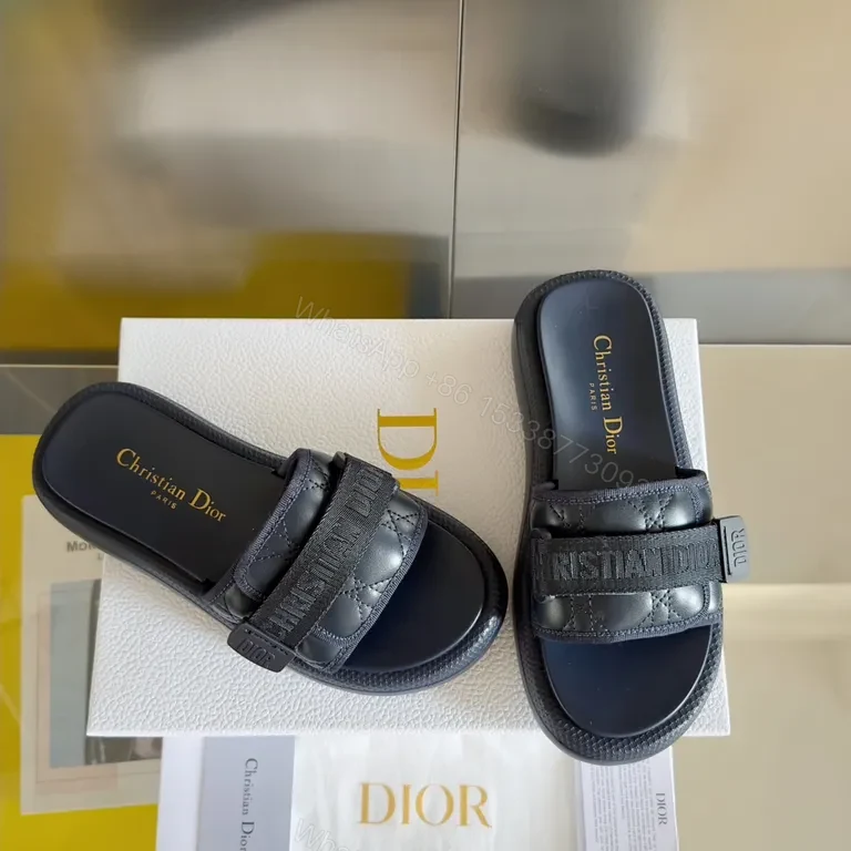 View 3 of Patterned Sandals: Quilted Leather Dior-Style Slide Sandals