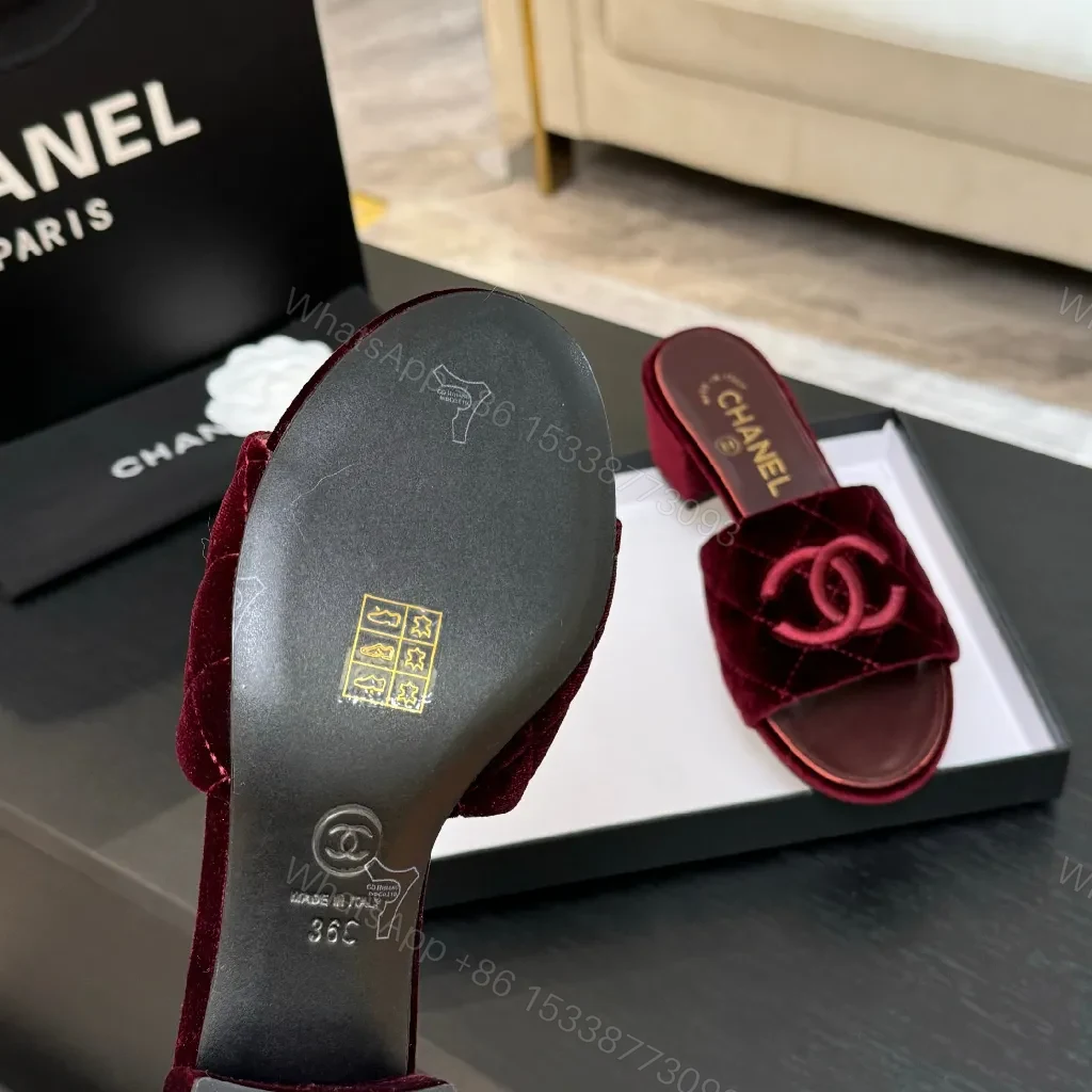 View 6 of Velvet Burgundy Mules: Luxe Quilted Open-Toe Comfort