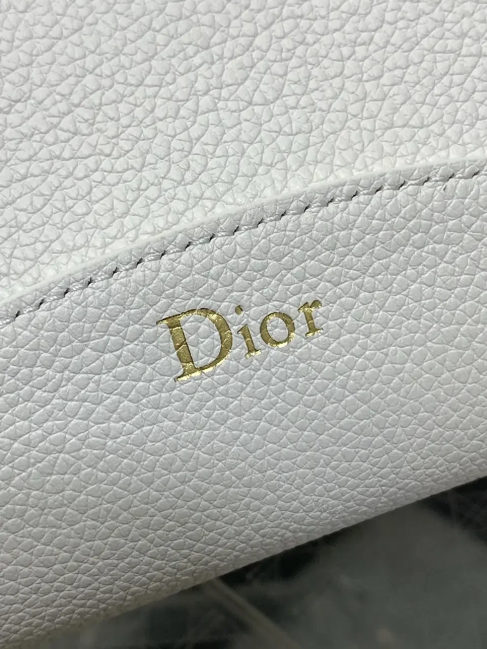 View 4 of White Pebbled Leather Crescent Bag with Navy Dior Wallet Set