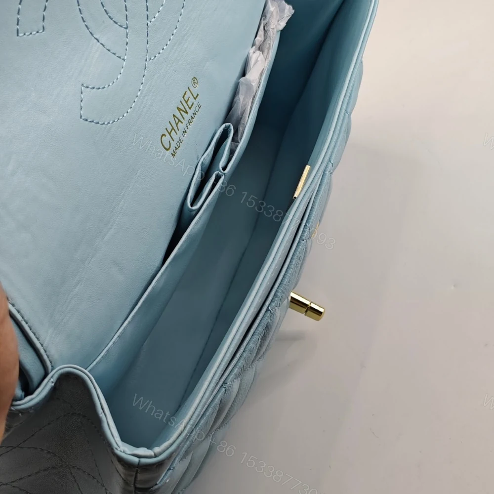 View 8 of Chanel Classic 11.12 Handbag Gold Tone Metal Light Blue 30Cm