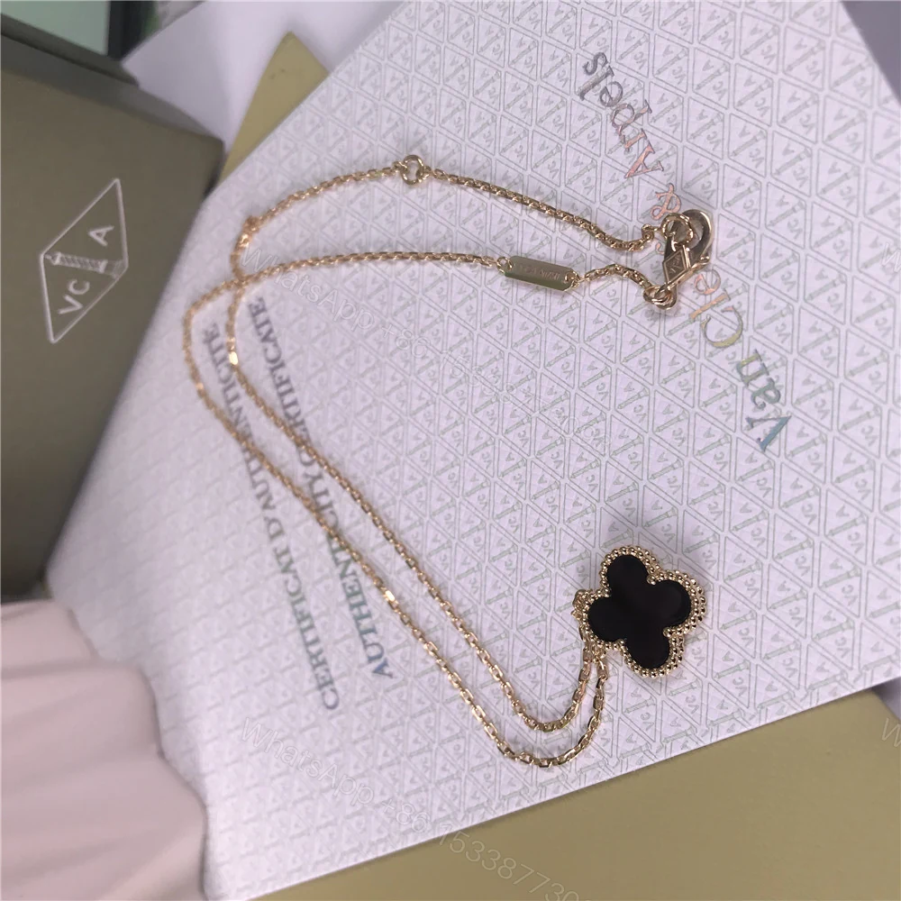 View 3 of VCA Alhambra Pendant Necklace Onyx Yellow Gold VCARA45800