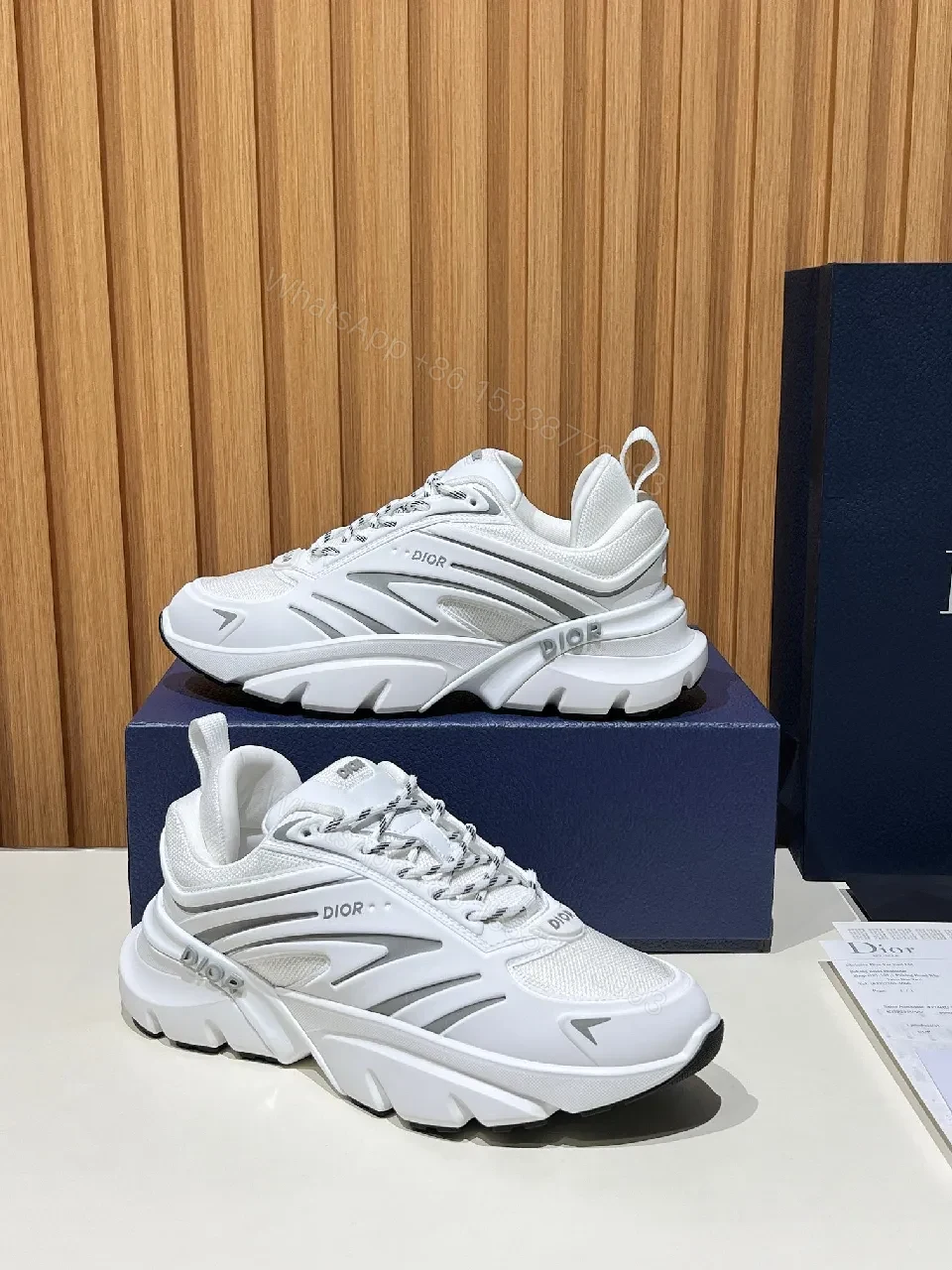 View 2 of White Chunky-Sole Sneakers with Graphical Straps, Premium Craft, High-Top Style