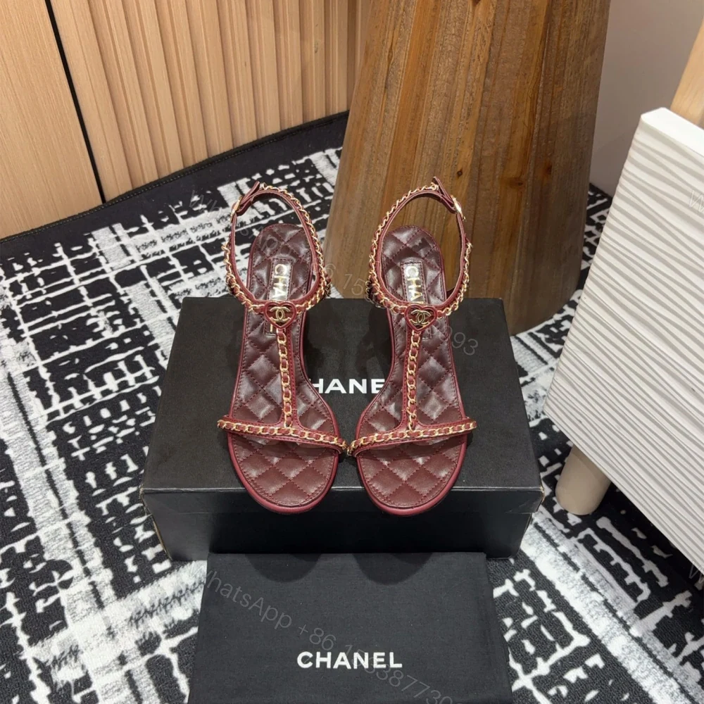 View 2 of 高仿Chanel*25C系列G46109A小羊皮高踭涼鞋紅色8.8CM免檢版