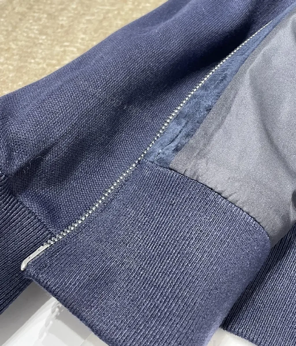 View 6 of Navy Suede-Texture Hybrid Jacket with Knit Sleeves