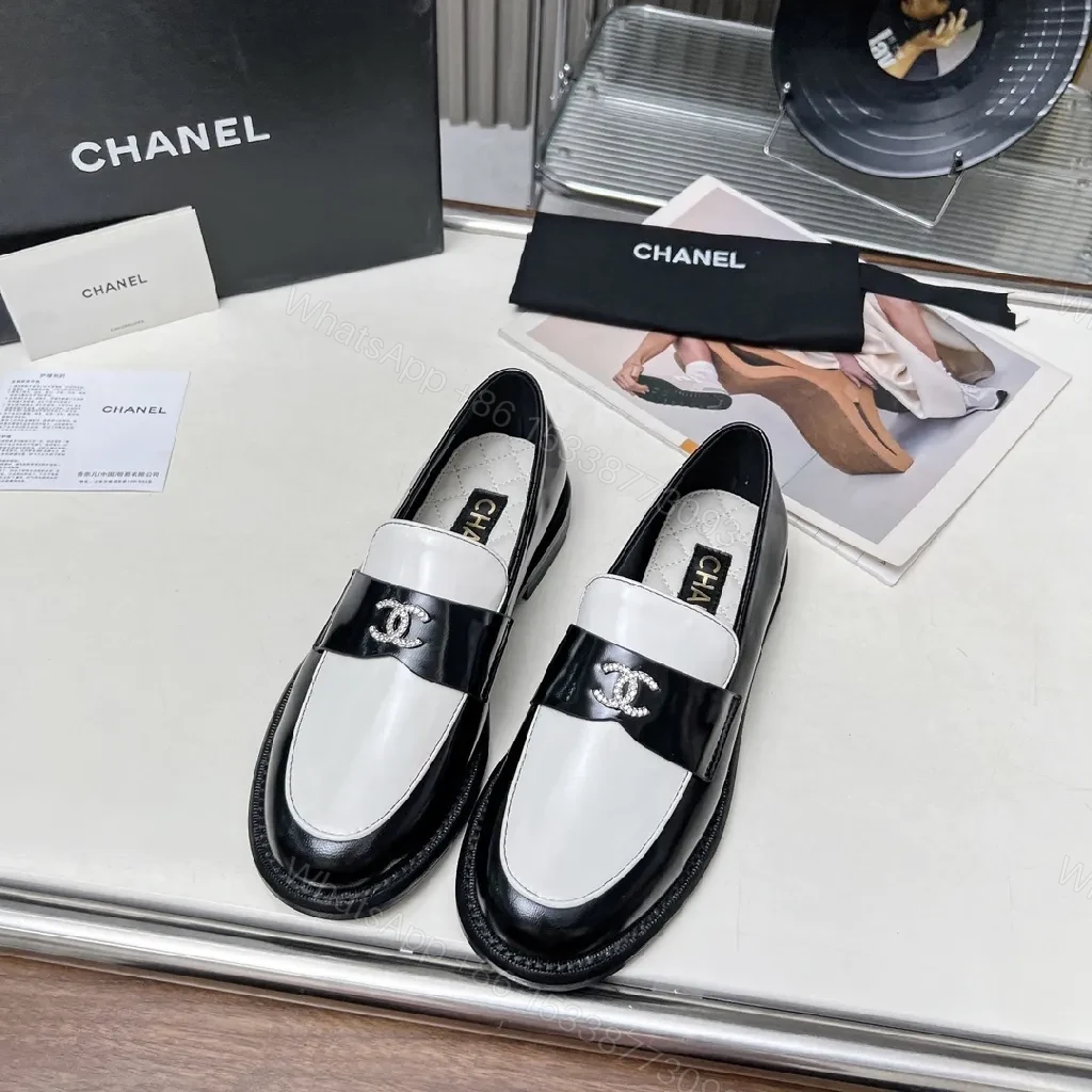 Monochrome Patent Loafers: Sleek, Cushioned Comfort Shoes — view 1