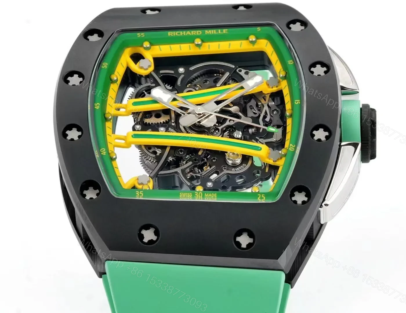 View 3 of Richard Mille RM61-01 Watch Mint Green Strap TZP-N Zirconia Ceramic NTPT Carbon Fiber Skeleton Dial RMUL2 Manual Winding Movement Sports Edition RM61-01-MGS-TZP-RMUL2