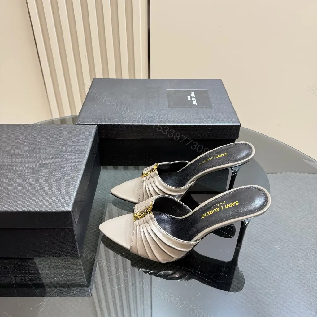 View 6 of Taupe Leather Pleated Mules: Slim Stiletto Comfort