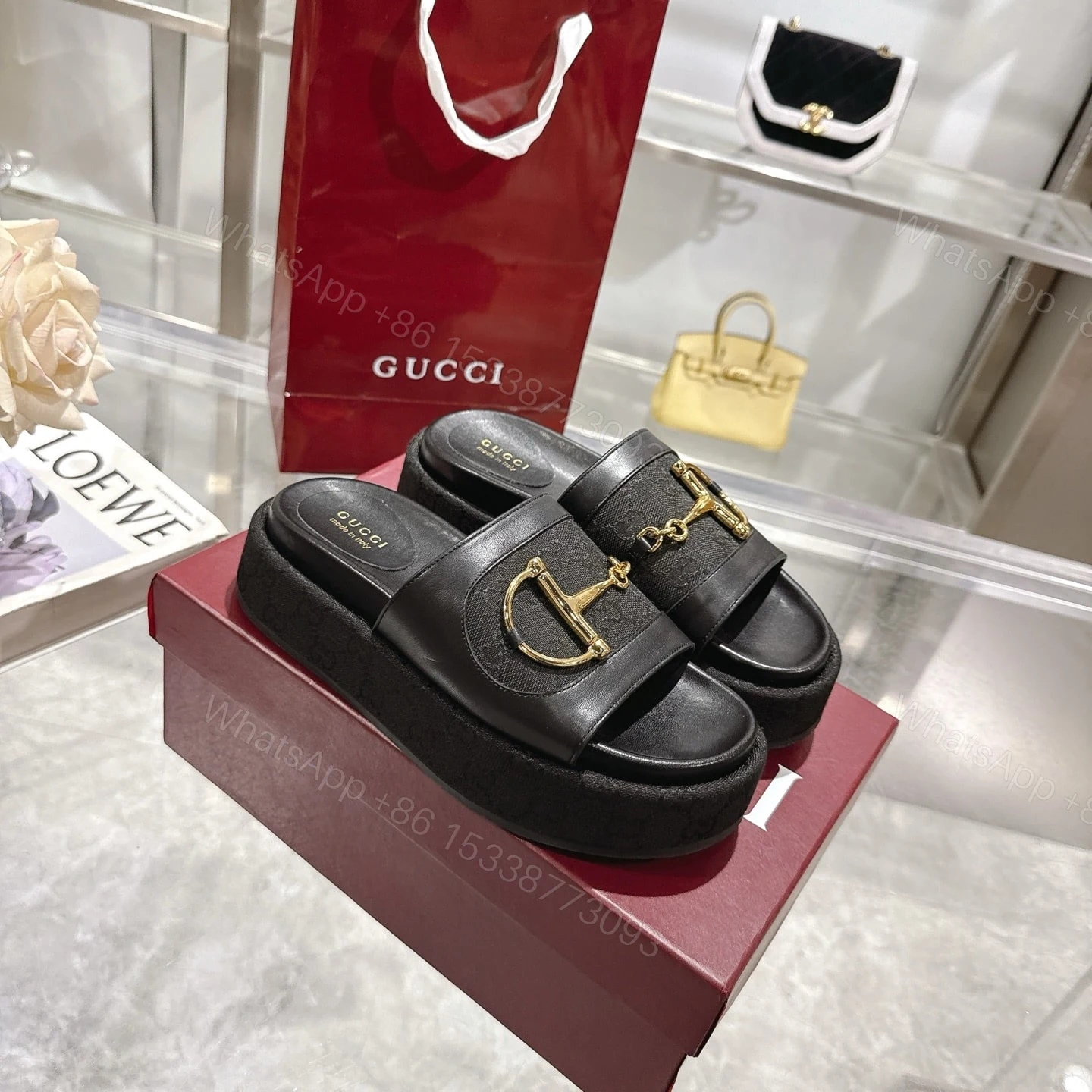 View 2 of GUCCI WOMEN’S PLATFORM SLIDES WITH HORSEBIT BLACK