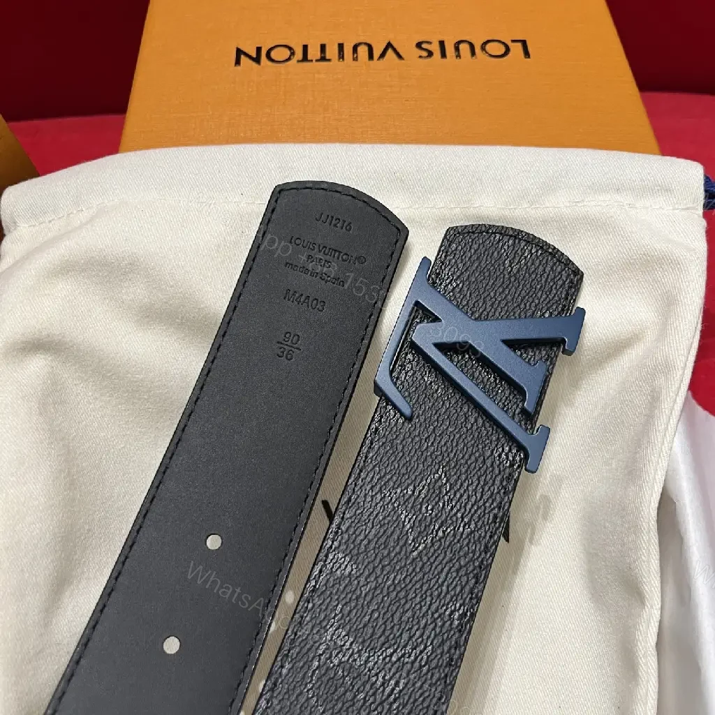 View 10 of Black Leather Belt with Oversized Blue LV Buckle