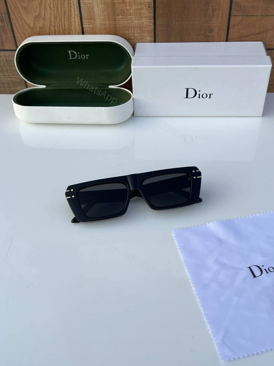 View 2 of First Copy Dior Black Rectangular Sunglasses Premium Unisex UV Protection