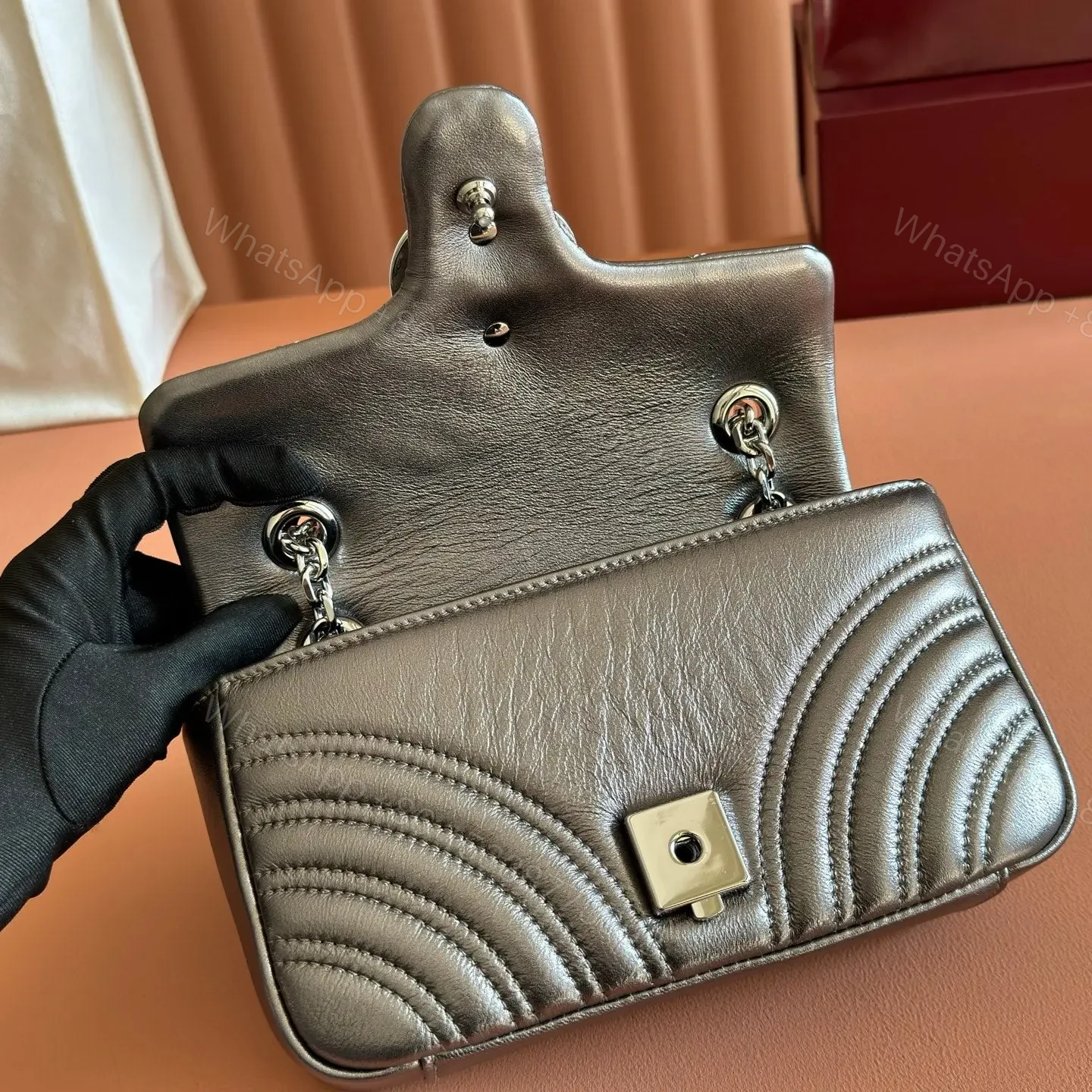 View 5 of GUCCI GG MARMONT BAG 22 IN WARM GRAY BROWN LAMBSKIN