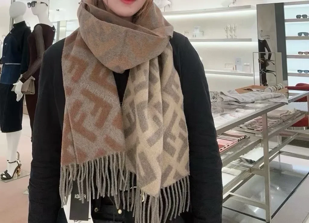 View 3 of Fendi Monogram Scarf: Lux Knit, Fringed Heritage Wrap