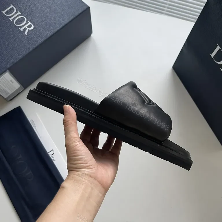 View 6 of Chic Black Dior-Embossed Slide: All-Day Comfort Luxury