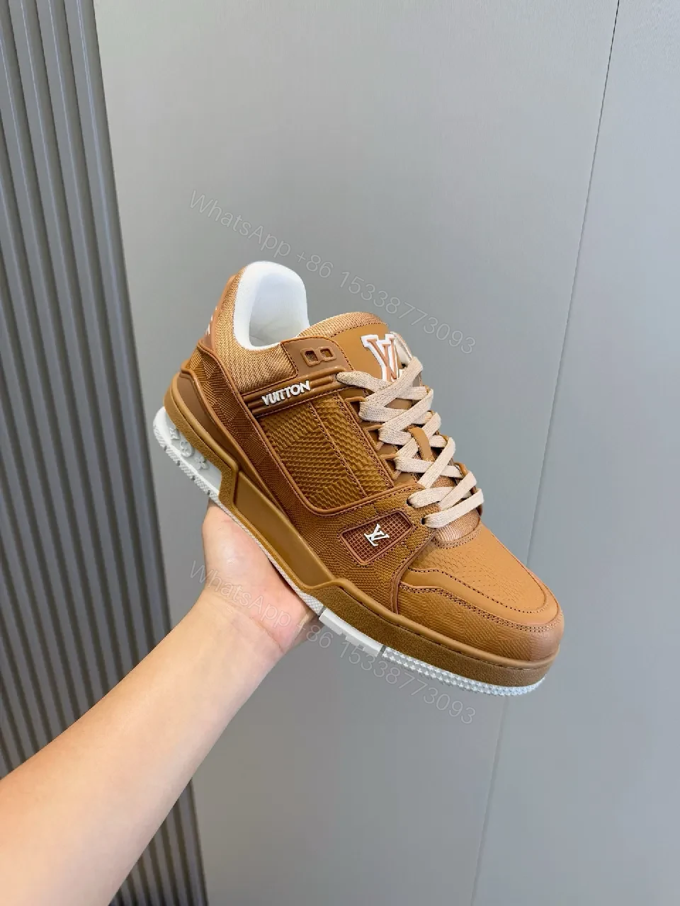 View 5 of Brown Textured Leather Sneakers - Luxe Casual Comfort