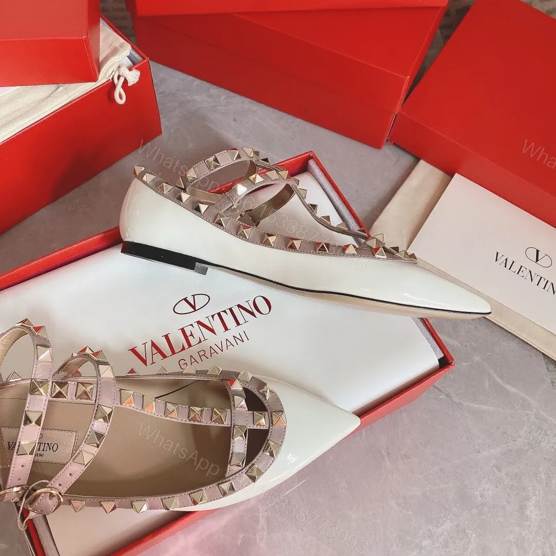 View 3 of Valentino Women White Patent Leather Studded Flats