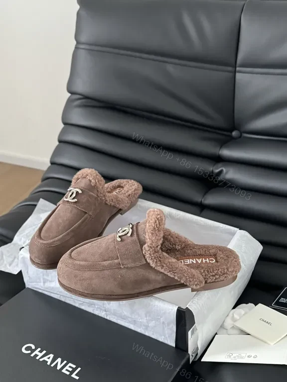 View 2 of Warm Taupe Suede Mules + Shearling Comfort + Luxe Designer-Inspired Footwear
