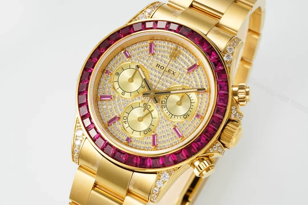 Glamorous pink diamond daytona replica 40MM Yellow Gold Edition RG-DAYTONA-PINK-DIAMOND-YG — view 1
