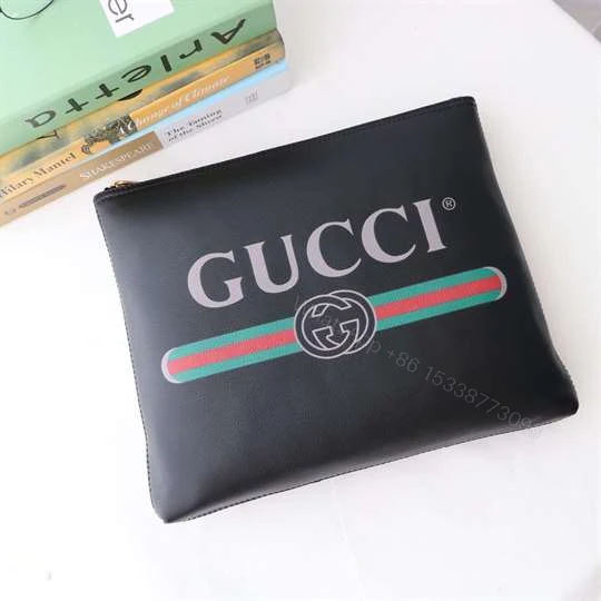 View 6 of Gucci Large Clutch Purse Black Leather GG Logo Web – WGR035
